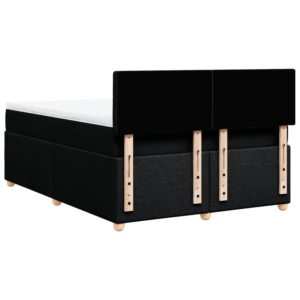 Double Bed Frame Fabric with Pocket Spring Mattress Slatted Base Black