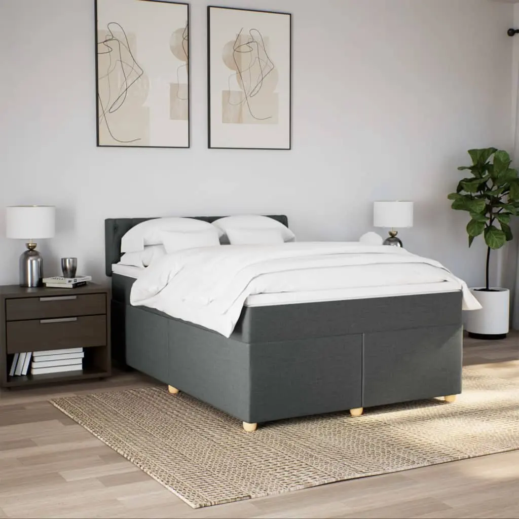 Queen Box Spring Bed Pocket Spring Mattress Dark Grey Fabric