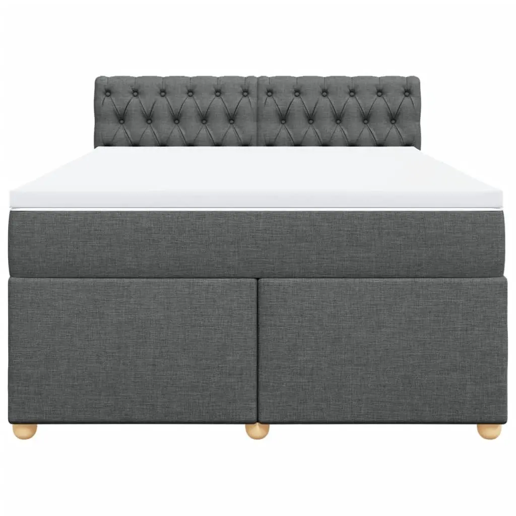 Queen Box Spring Bed Pocket Spring Mattress Dark Grey Fabric