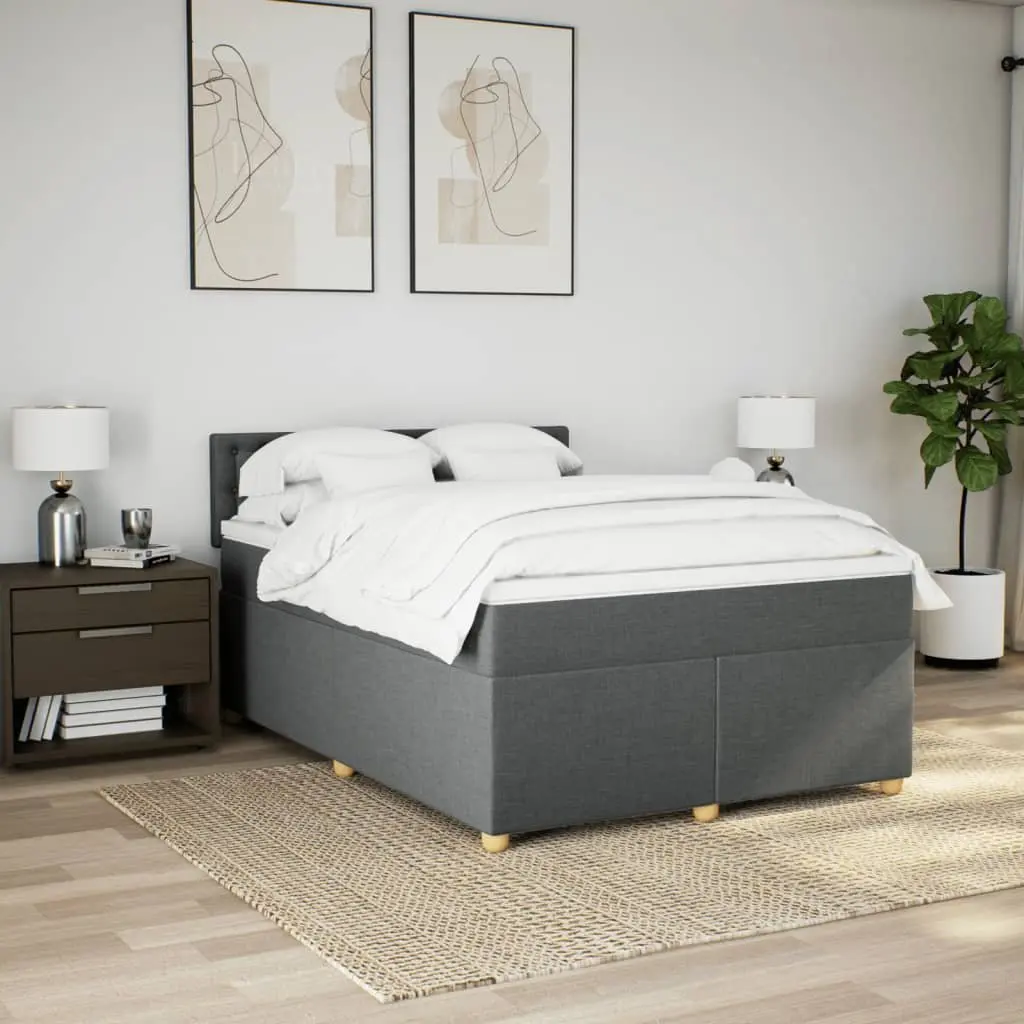 Queen Box Spring Bed with Pocket Spring Mattress Dark Grey Fabric Bedroom