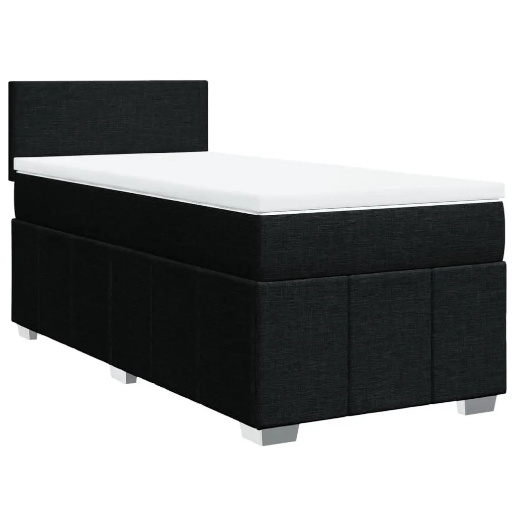 King Single Box Spring Bed with Pocket Mattress Black Fabric Frame