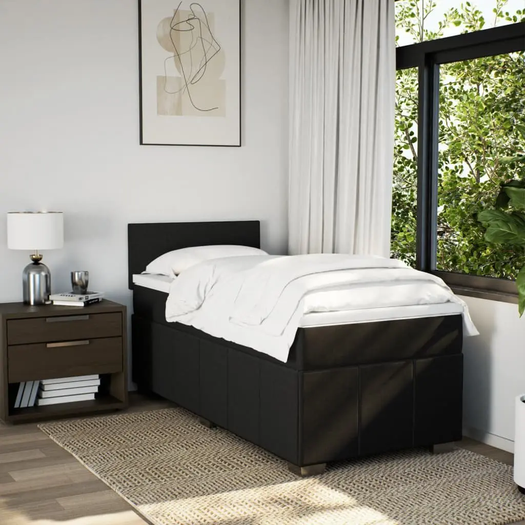 King Single Box Spring Bed with Pocket Mattress Black Fabric Frame