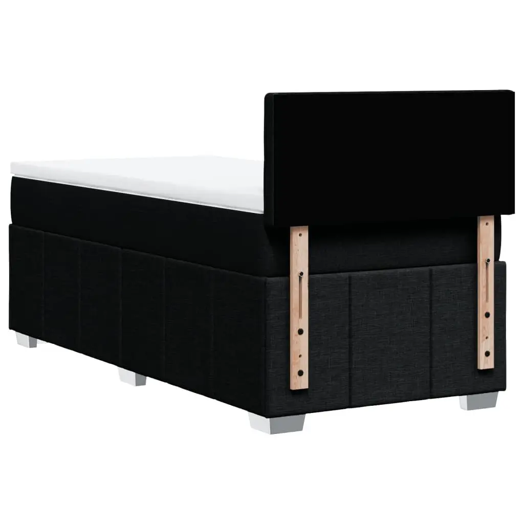 King Single Box Spring Bed with Pocket Mattress Black Fabric Frame Slats