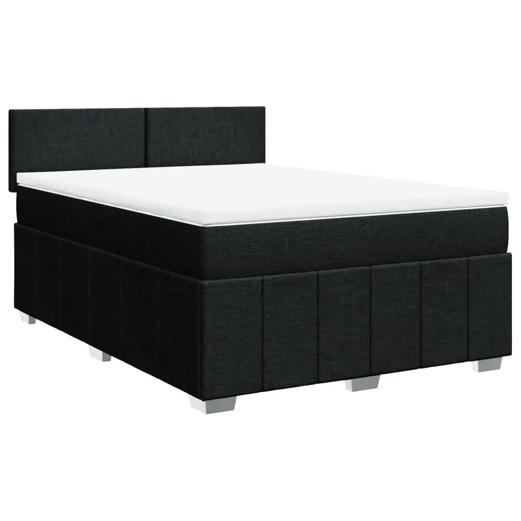 Double Box Spring Bed with Pocket Mattress Black Fabric Frame Topper