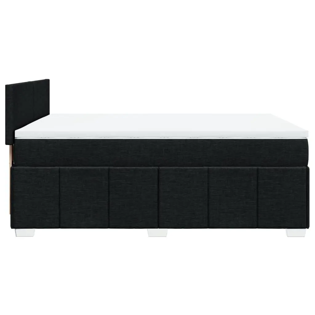 Double Box Spring Bed with Pocket Mattress Black Fabric Frame Topper