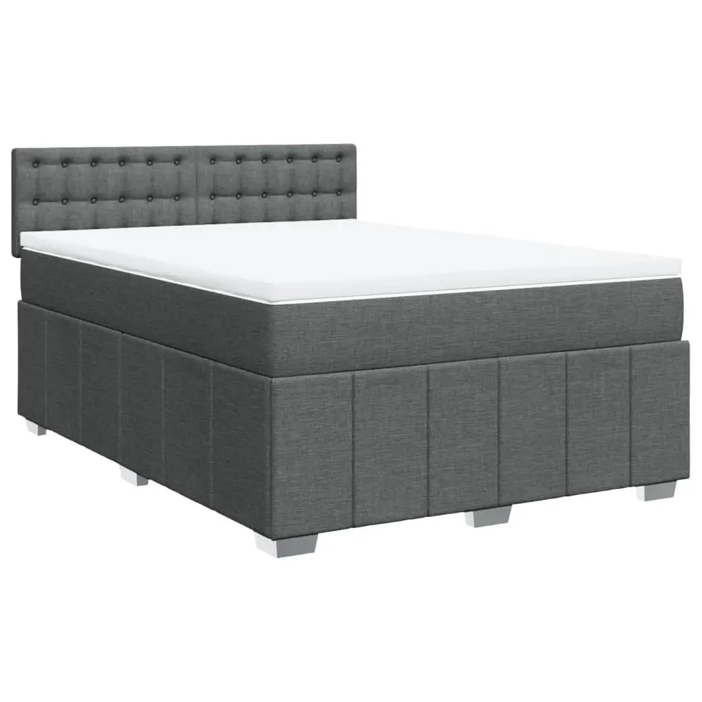 Double Bed with Slatted Frame Black Fabric Pocket Spring Mattress
