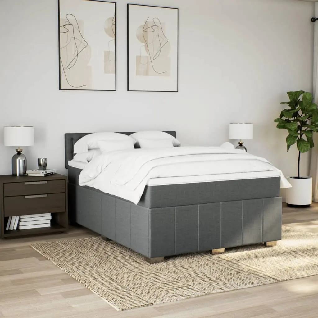 Double Bed with Slatted Frame Black Fabric Pocket Spring Mattress
