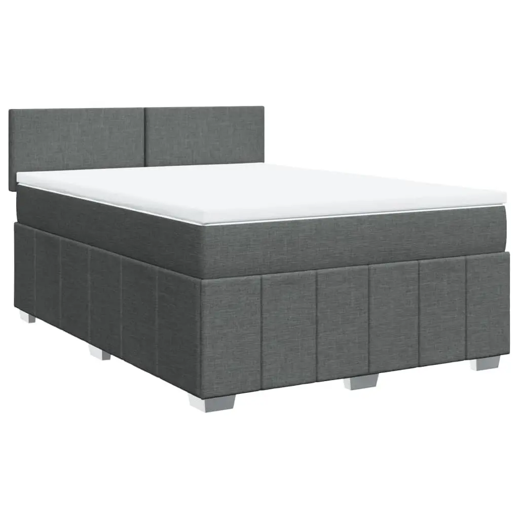 Queen Bed Frame Grey Upholstered Fabric with Pocket Sprung Mattress and Mattress Topper