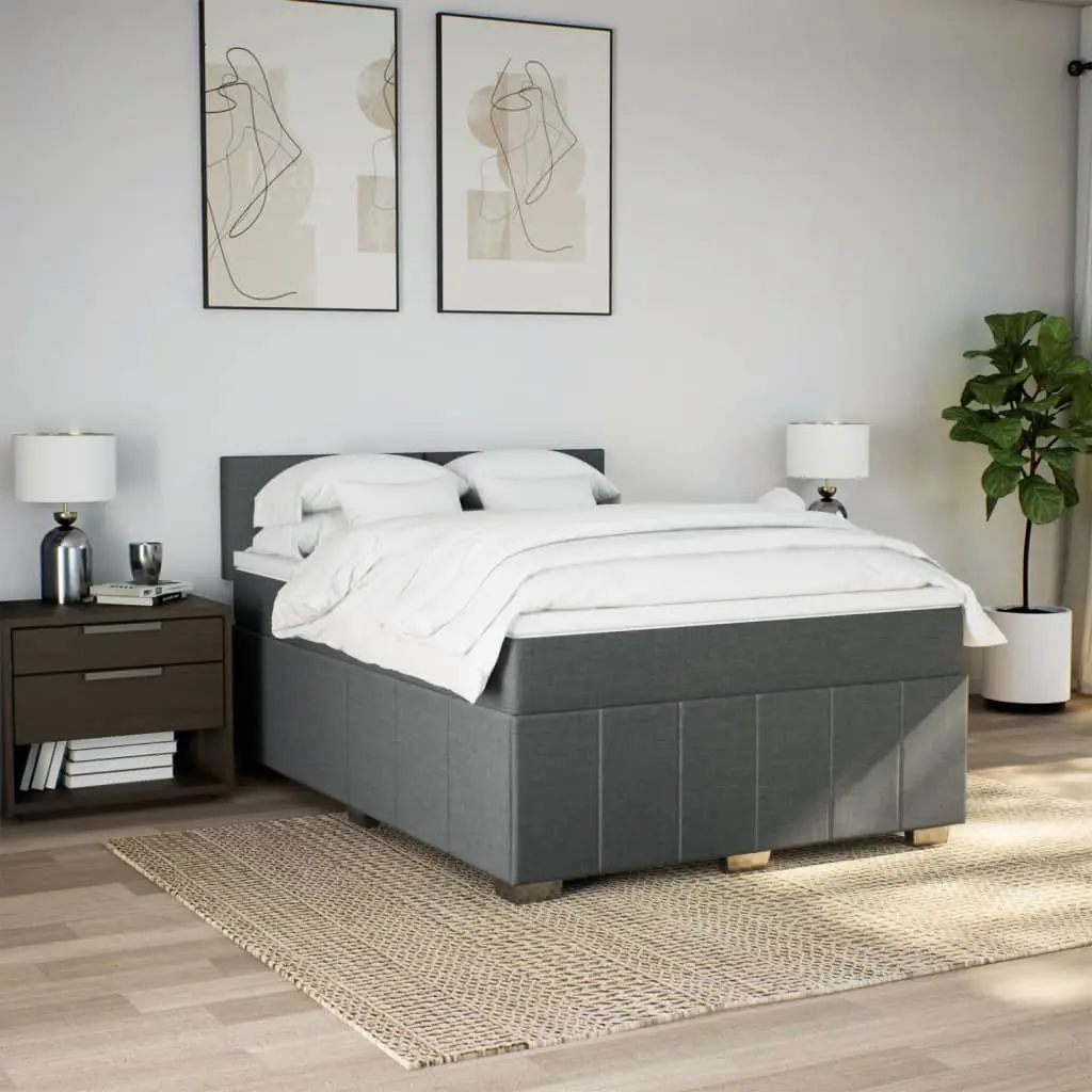 Queen Bed Frame Grey Upholstered Fabric with Pocket Sprung Mattress and Mattress Topper