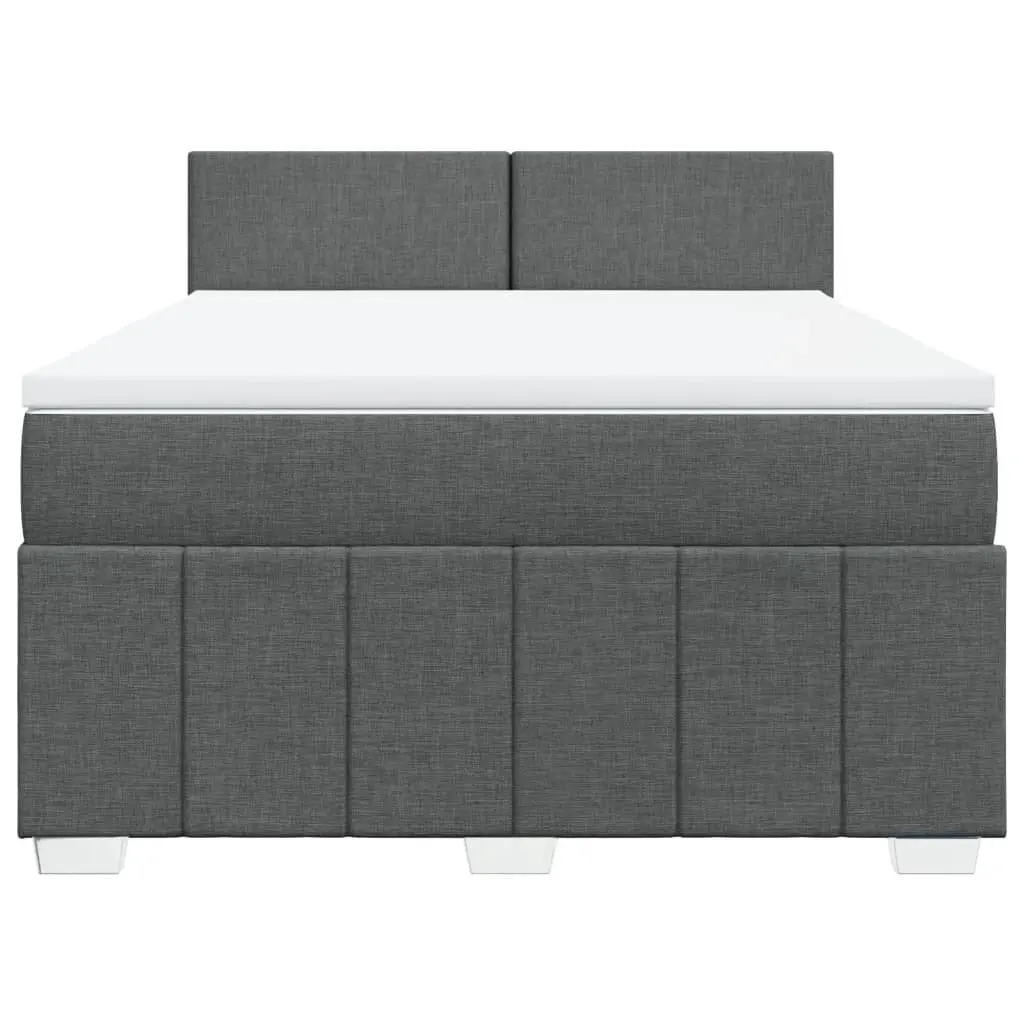 Queen Bed Frame Grey Upholstered Fabric with Pocket Sprung Mattress and Mattress Topper