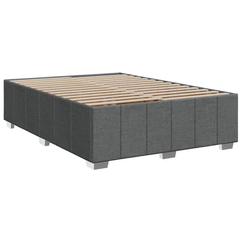 Queen Bed Frame Grey Upholstered Fabric with Pocket Sprung Mattress and Mattress Topper