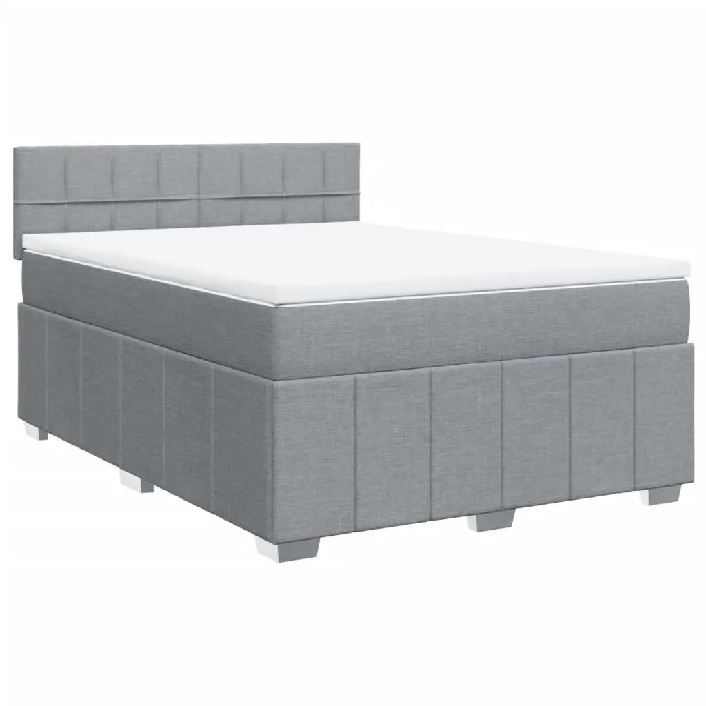 Queen Box Spring Bed Pocket Spring Mattress Slatted Base Grey Fabric