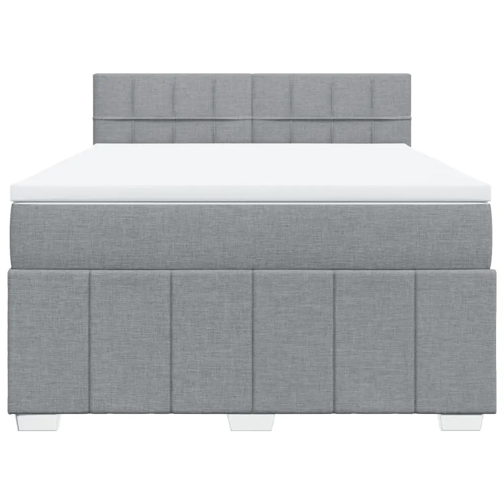 Queen Box Spring Bed Pocket Spring Mattress Slatted Base Grey Fabric