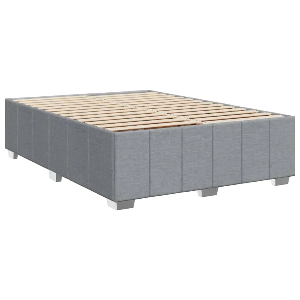 Queen Box Spring Bed Pocket Spring Mattress Slatted Base Grey Fabric