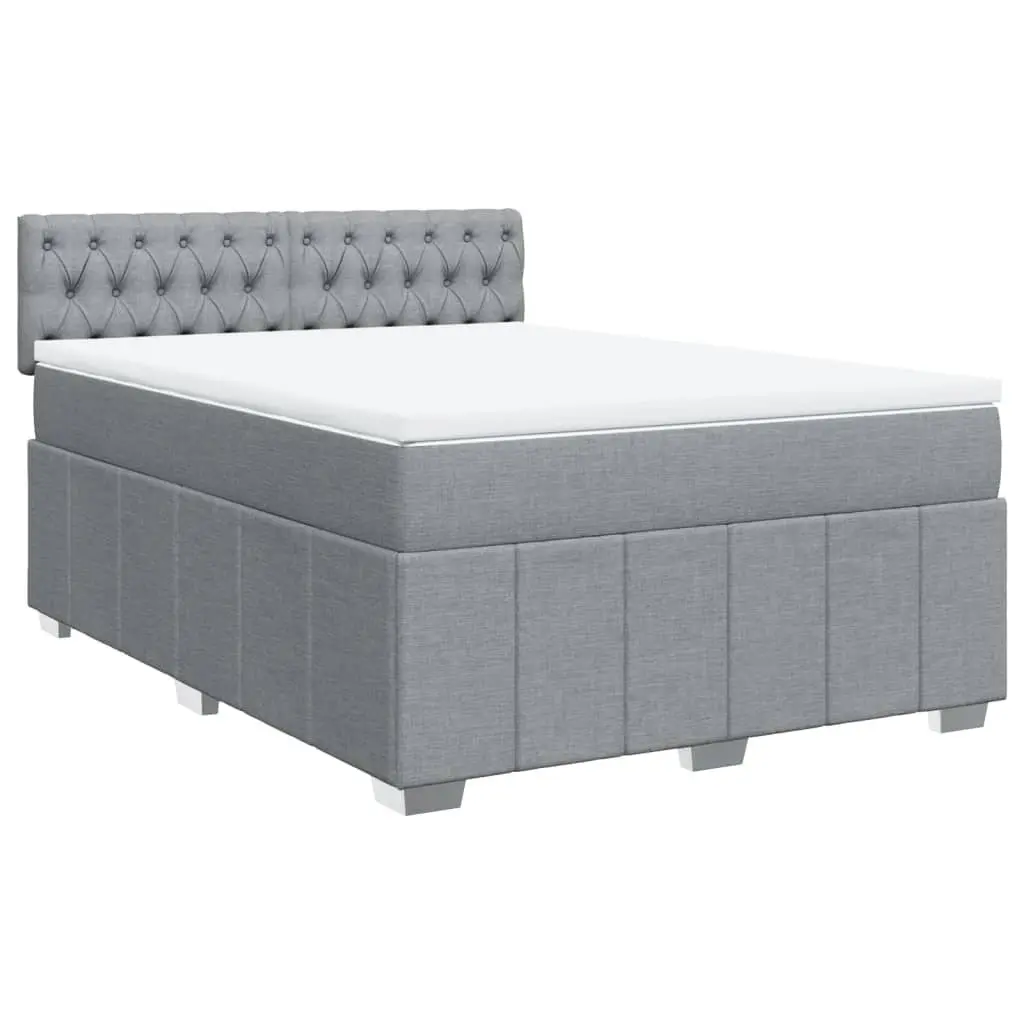 Queen Box Spring Bed Pocket Spring Mattress Slatted Base Dark Grey Polyester