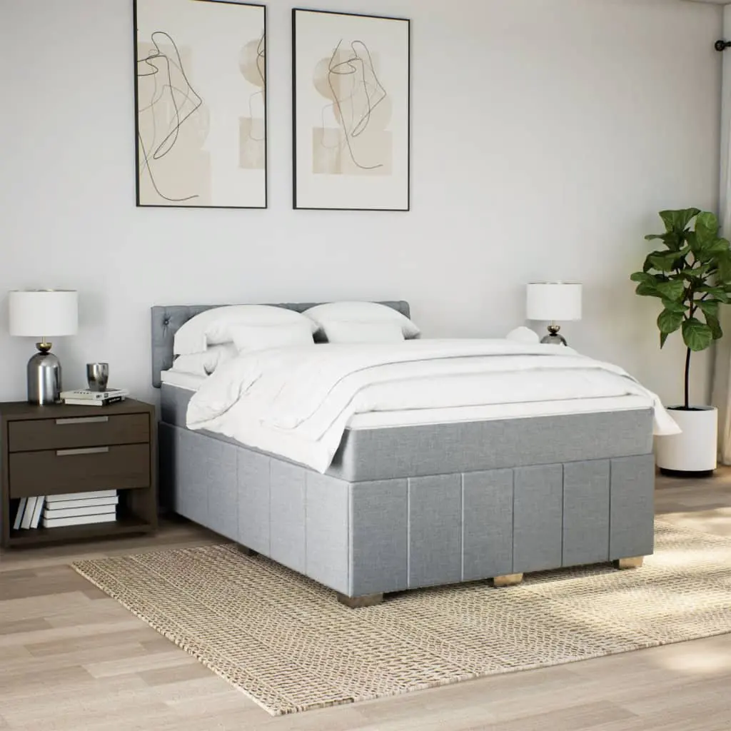 Queen Box Spring Bed Pocket Spring Mattress Slatted Base Dark Grey Polyester