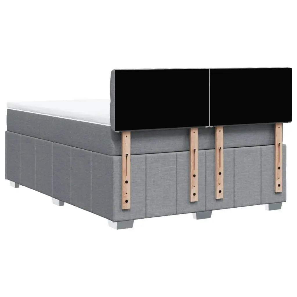 Queen Box Spring Bed Pocket Spring Mattress Slatted Base Dark Grey Polyester