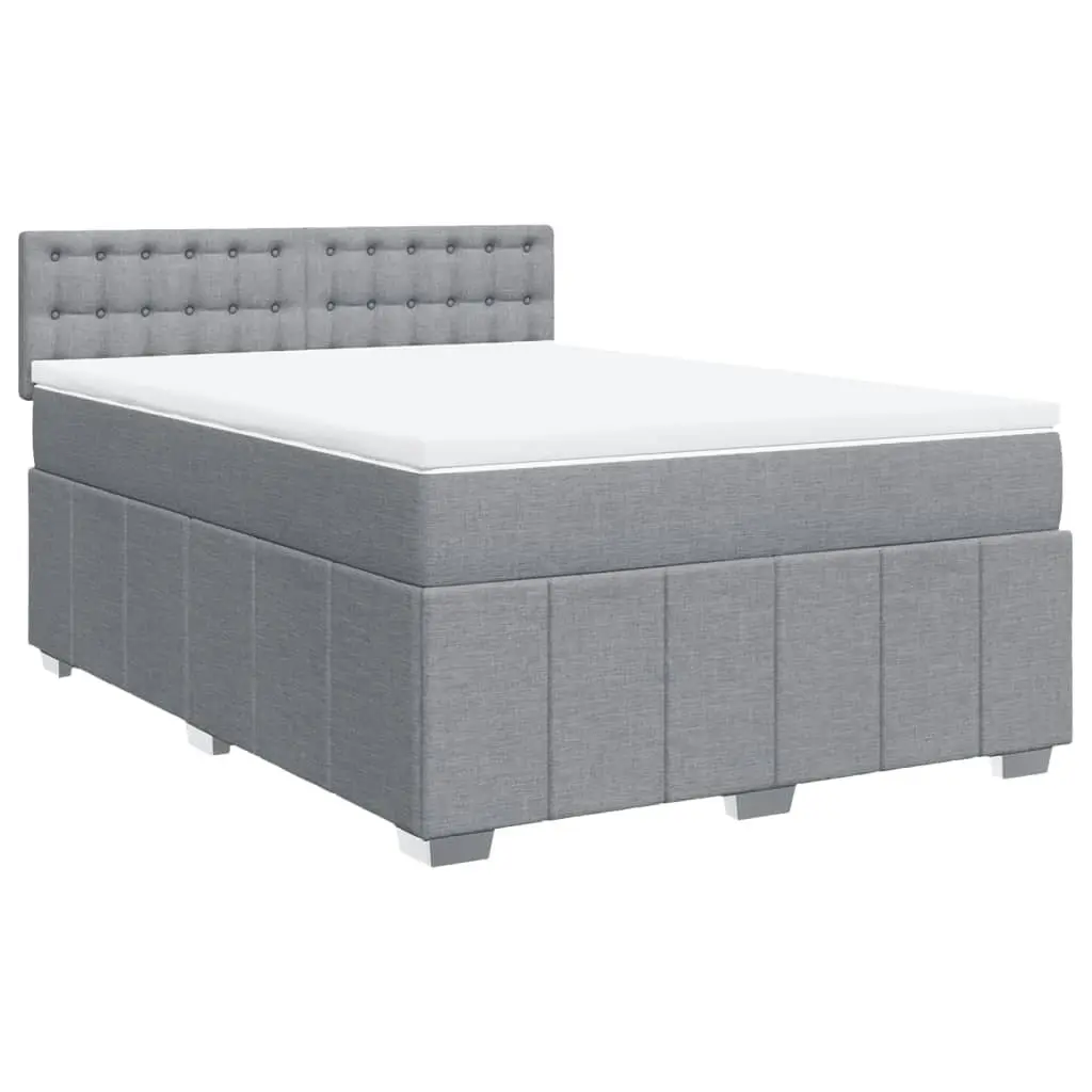 Queen Bed Frame Grey Fabric Pocket Spring Mattress Slatted Base Upholstered Furniture