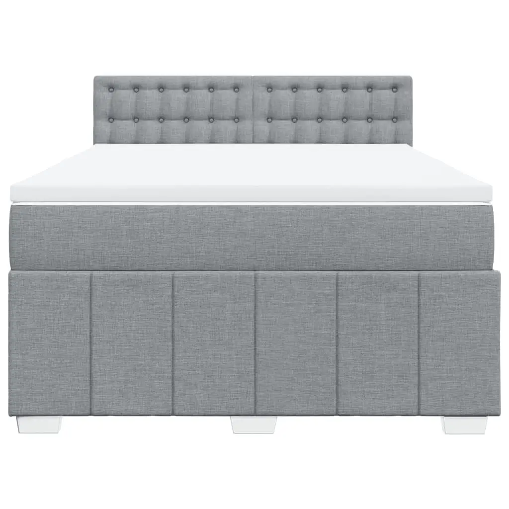 Queen Bed Frame Grey Fabric Pocket Spring Mattress Slatted Base Upholstered Furniture