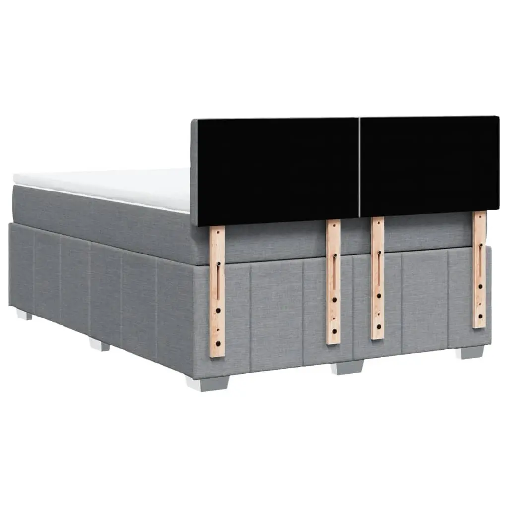 Queen Bed Frame Grey Fabric Pocket Spring Mattress Slatted Base Upholstered Furniture