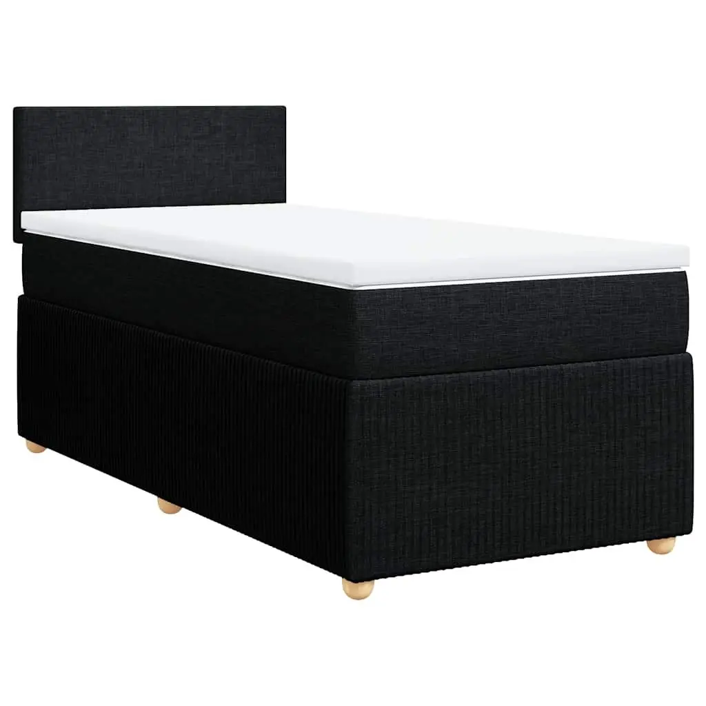 King Single Box Spring Bed with Pocket Mattress Black Fabric Frame