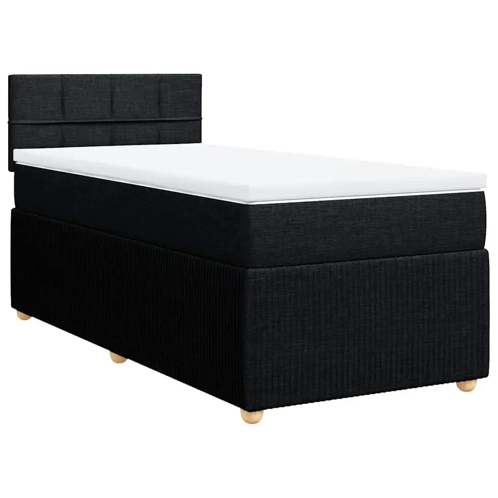 King Single Box Spring Bed with Pocket Mattress Black Fabric Bedroom Furniture