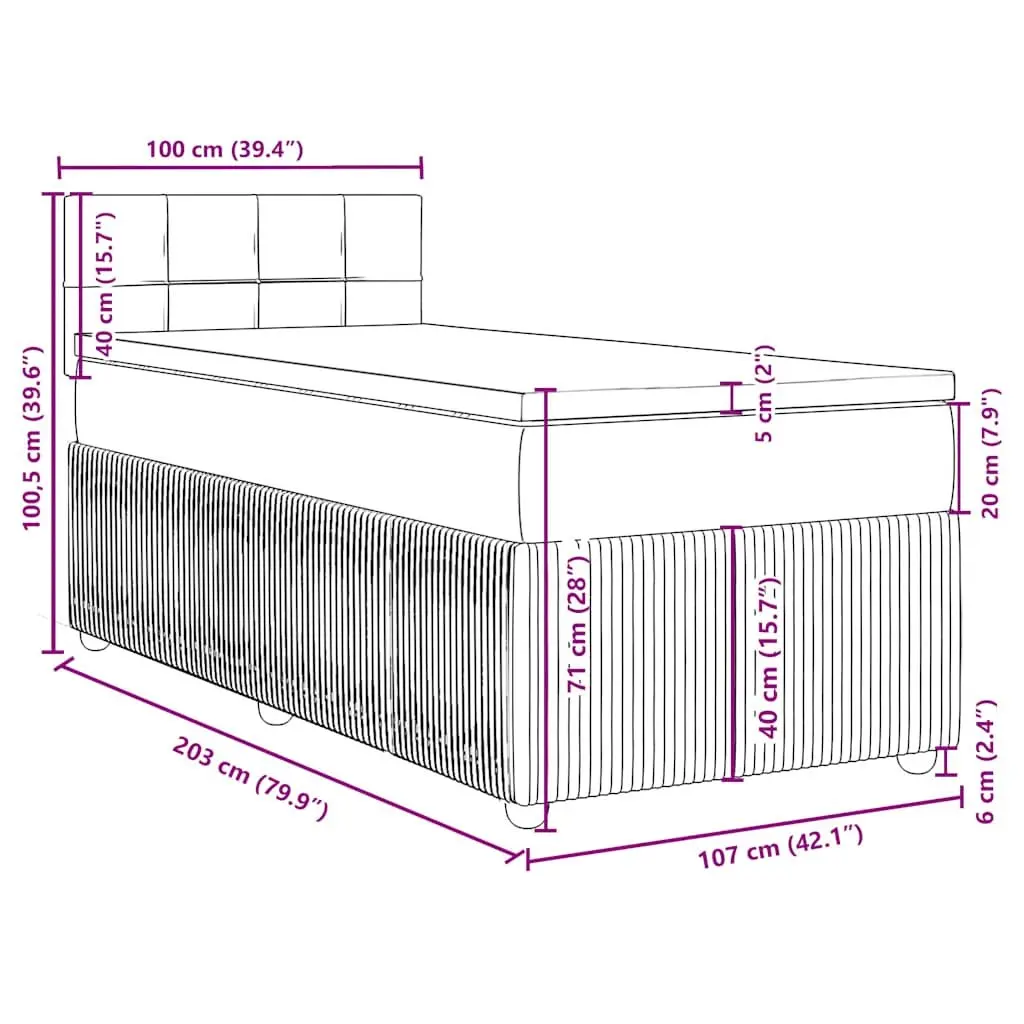King Single Box Spring Bed with Pocket Mattress Black Fabric Bedroom Furniture