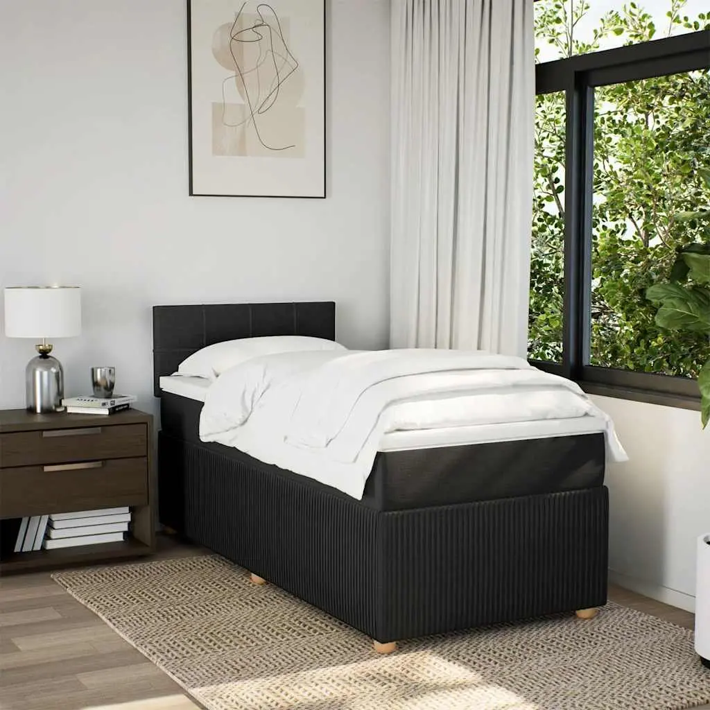 King Single Box Spring Bed with Pocket Mattress Black Fabric Bedroom Furniture