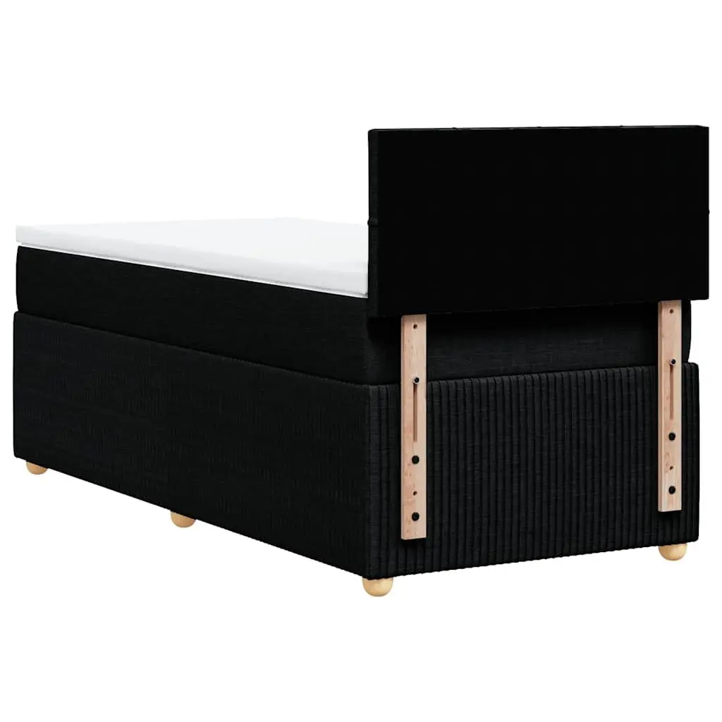 King Single Box Spring Bed with Pocket Mattress Black Fabric Bedroom Furniture