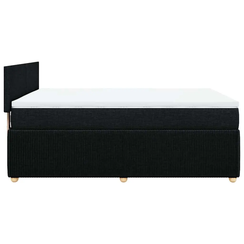 Double Bed Frame Black Fabric Pocket Spring Mattress Slatted Base with Removable Topper