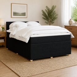 Double Box Spring Bed with Pocket Spring Mattress Black Fabric Frame