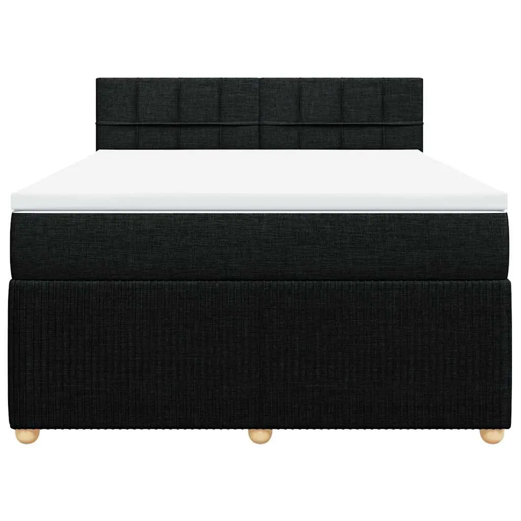 Double Box Spring Bed with Pocket Spring Mattress Black Fabric Frame