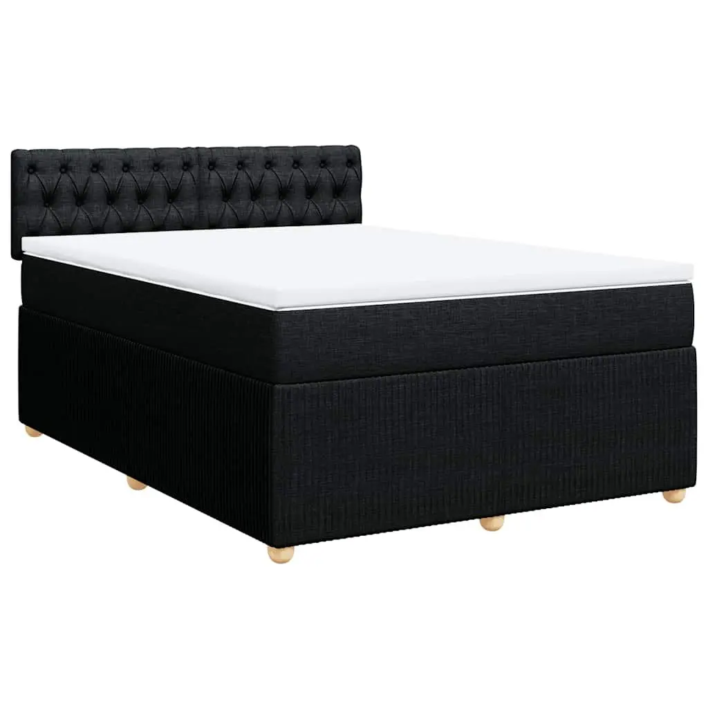 Double Bed Frame with Pocket Spring Mattress Polyester Fabric Slatted Base Black