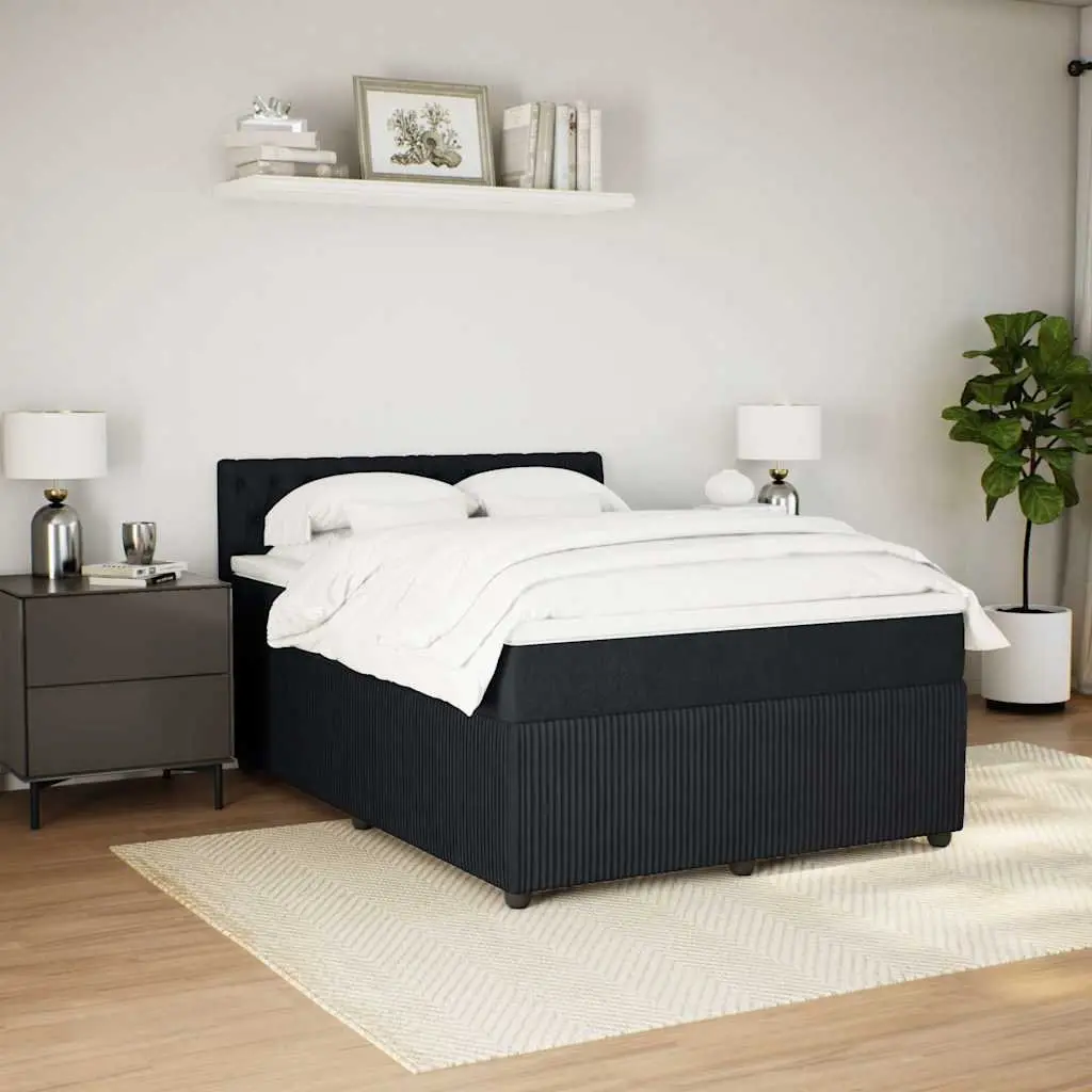 Double Bed Frame with Pocket Spring Mattress Polyester Fabric Slatted Base Black