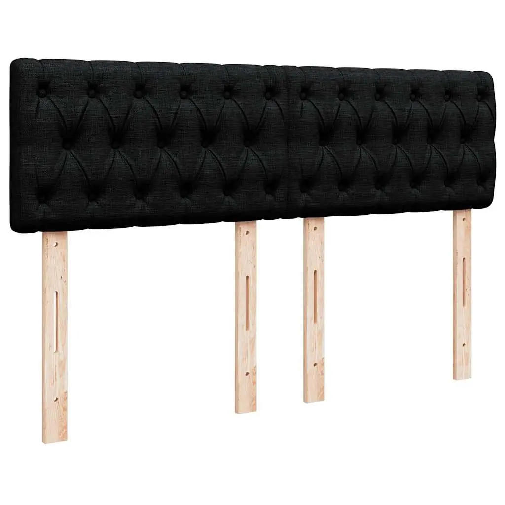Double Bed Frame with Pocket Spring Mattress Polyester Fabric Slatted Base Black