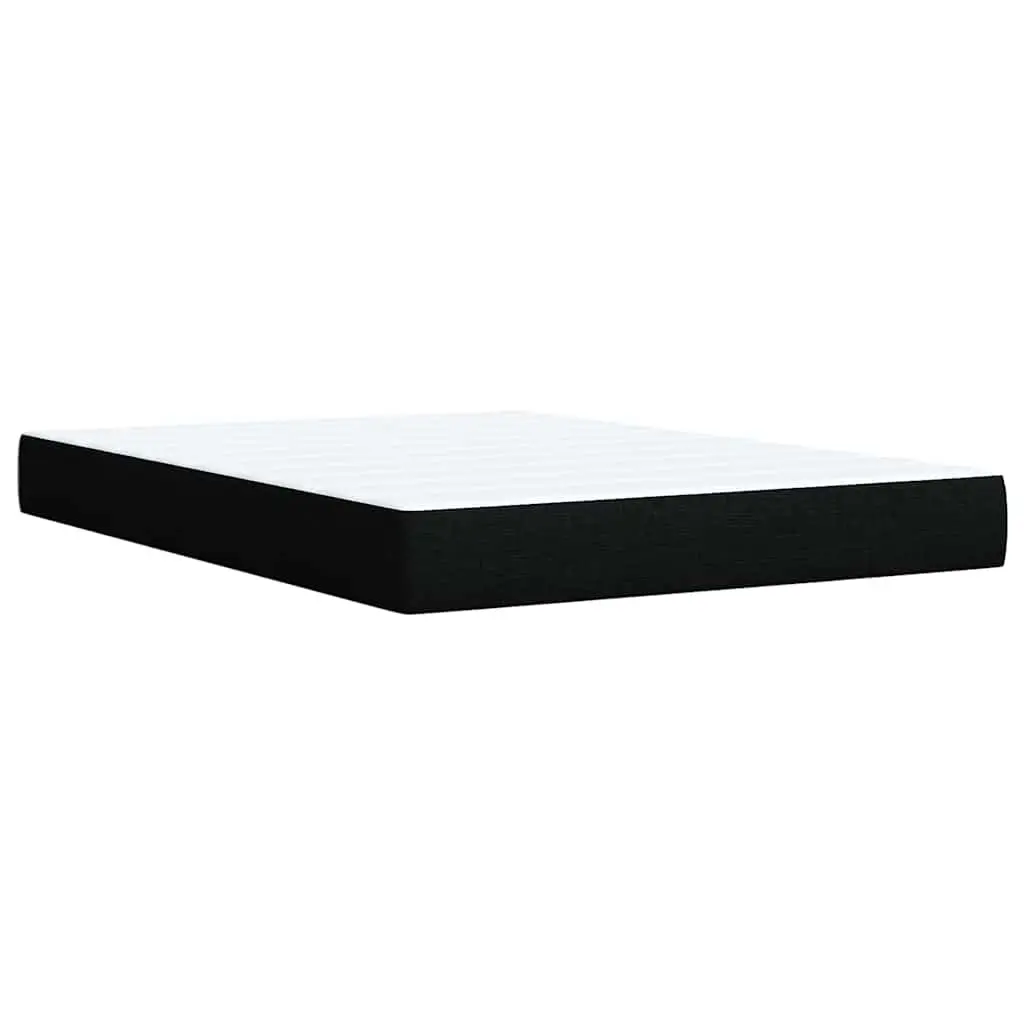 Double Bed Frame with Pocket Spring Mattress Polyester Fabric Slatted Base Black