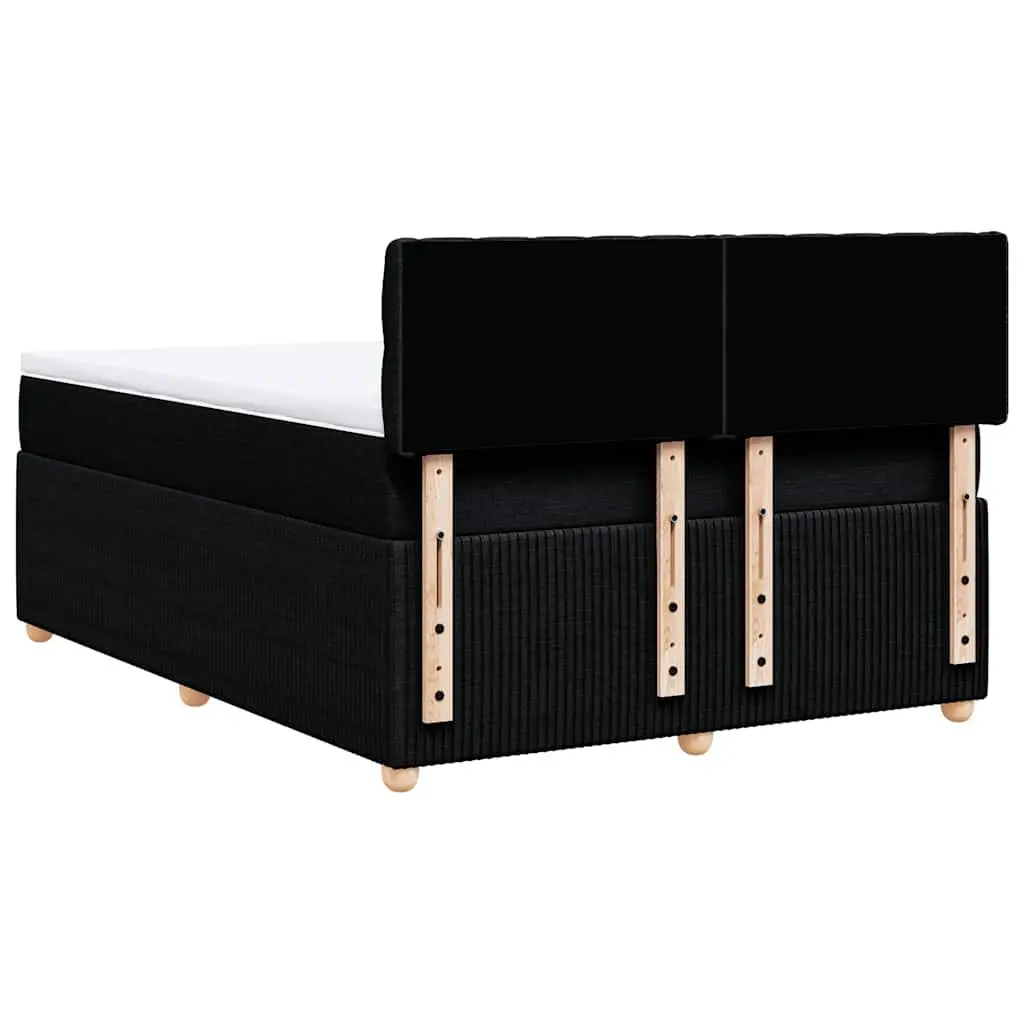 Double Bed Frame with Pocket Spring Mattress Polyester Fabric Slatted Base Black
