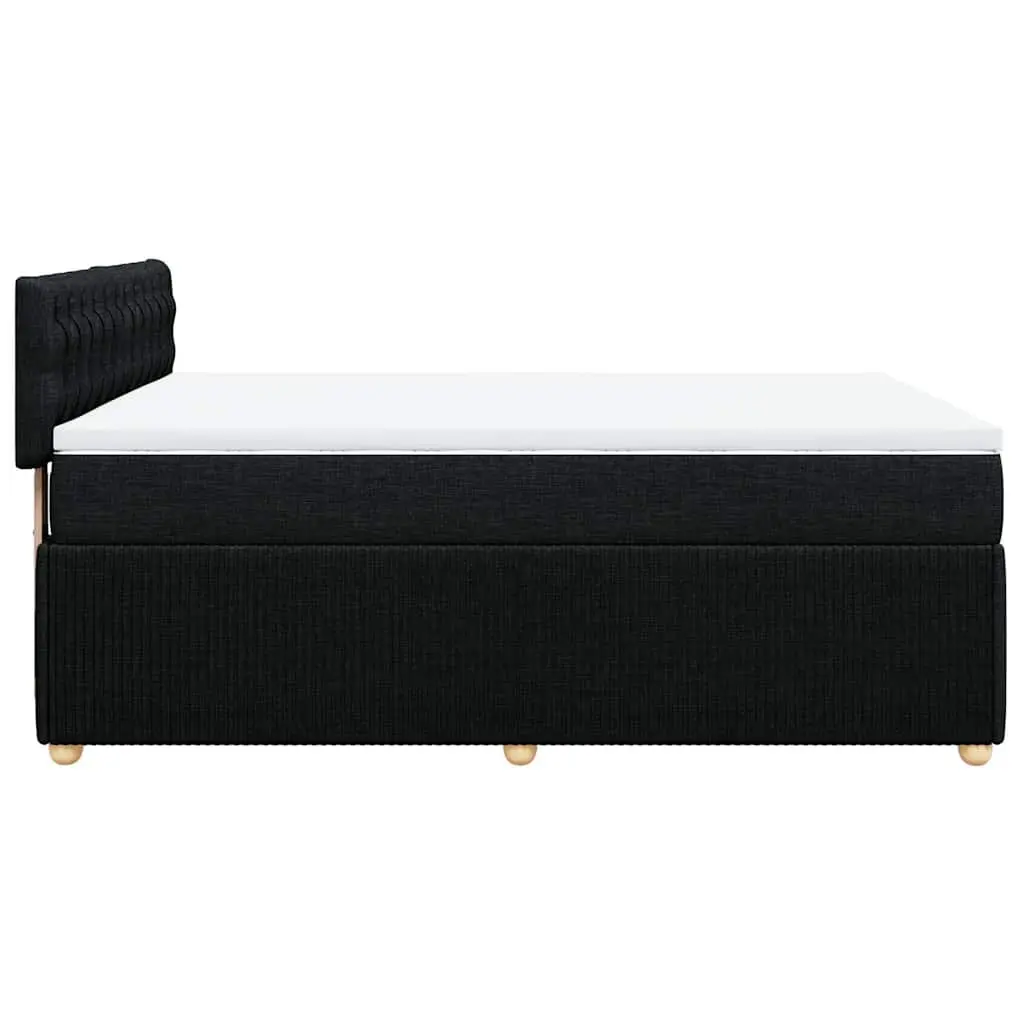 Double Bed Frame with Pocket Spring Mattress Polyester Fabric Slatted Base Black