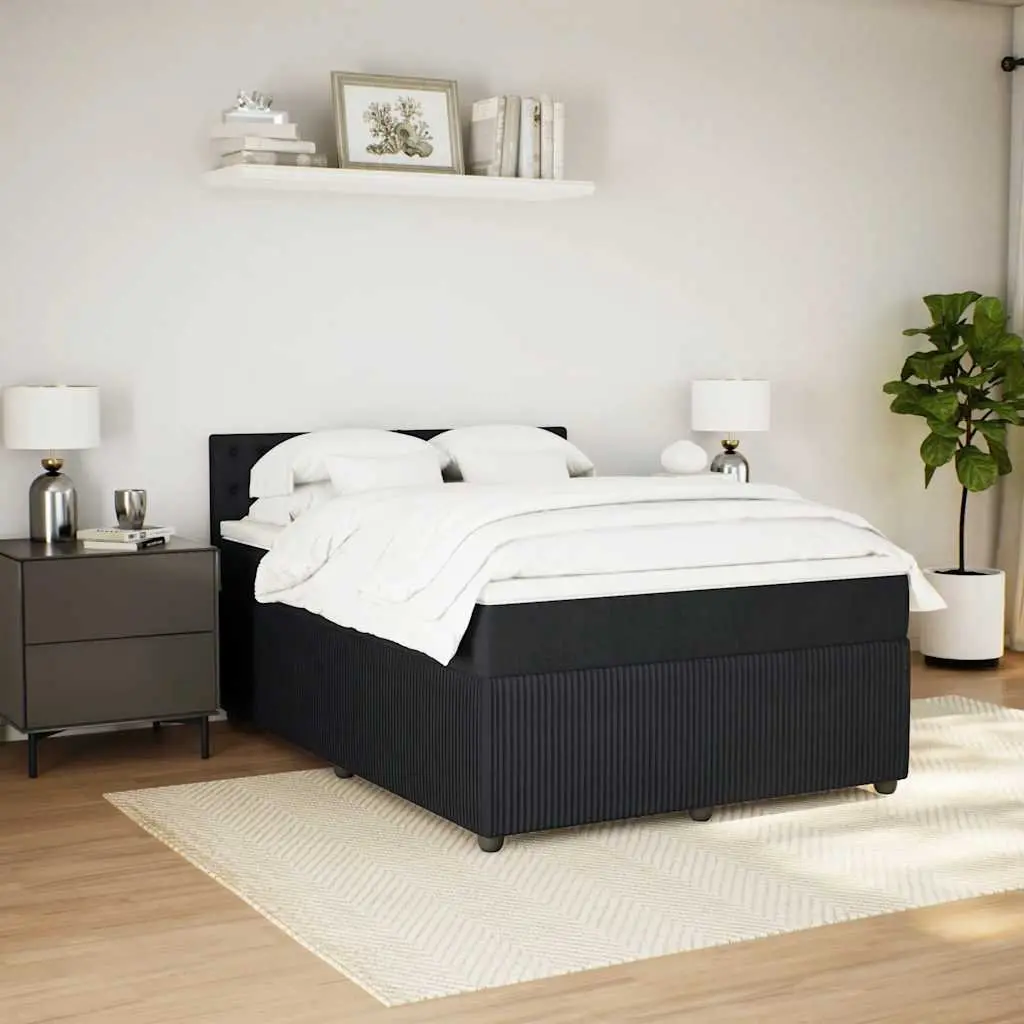 Double Bed Frame with Pocket Spring Mattress Slats Black Fabric