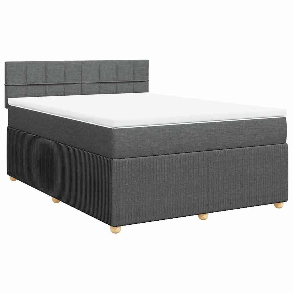 Queen Box Spring Bed with Pocket Mattress Grey Fabric Upholstered Frame Slats