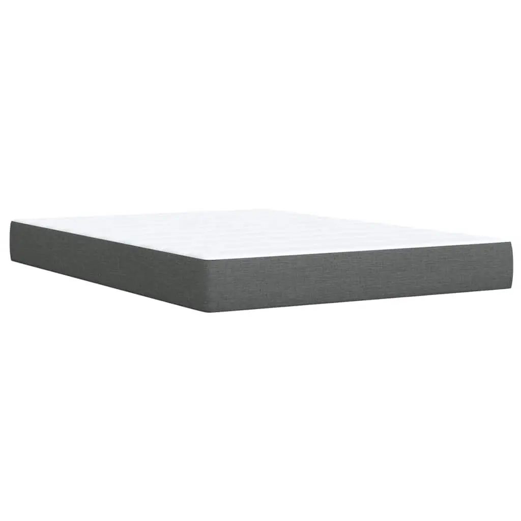 Queen Box Spring Bed with Pocket Mattress Grey Fabric Upholstered Frame Slats