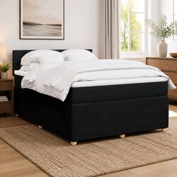Queen Box Spring Bed with Pocket Sprung Mattress Black Fabric Frame