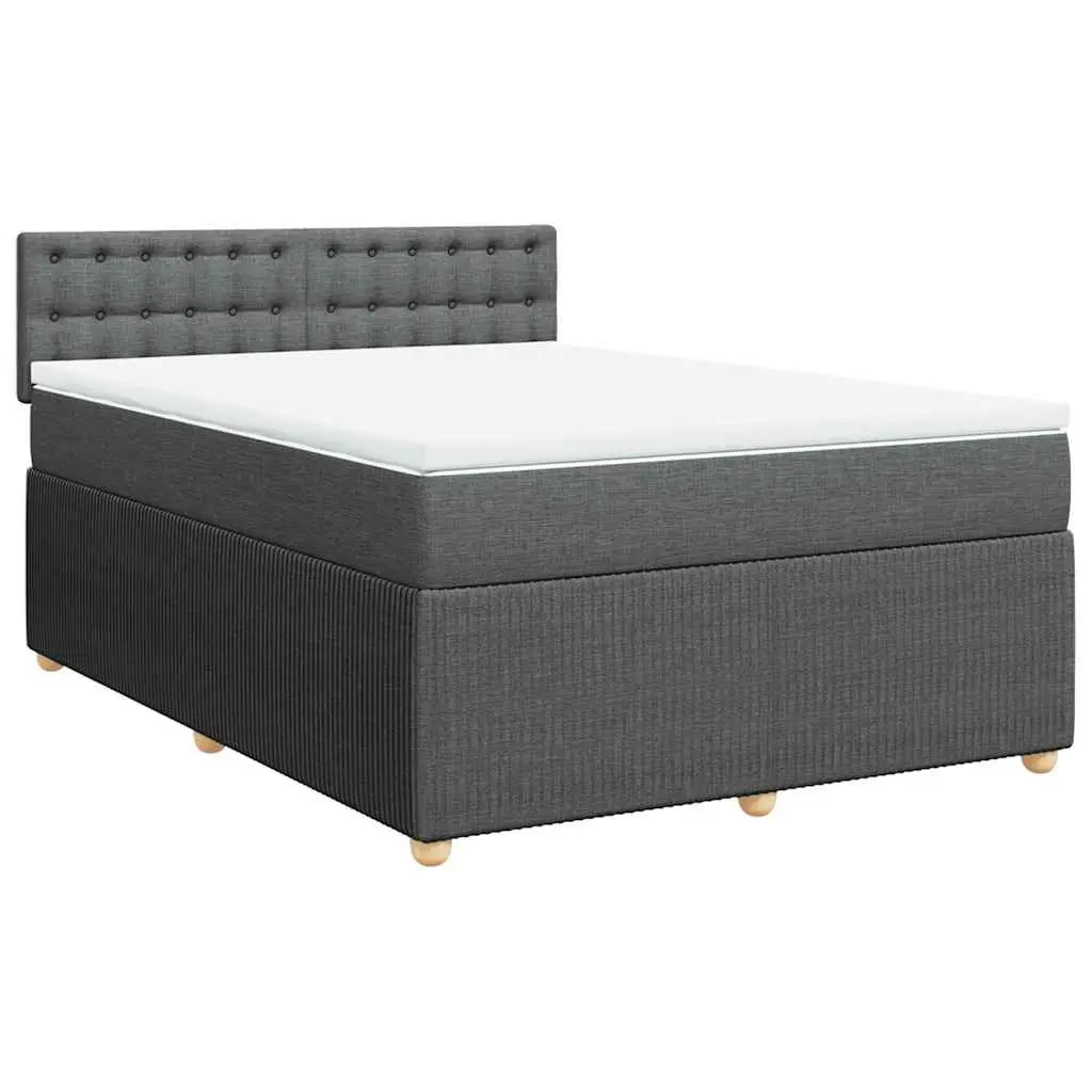 Queen Box Spring Bed Pocket Spring Mattress Slatted Base Dark Grey Fabric