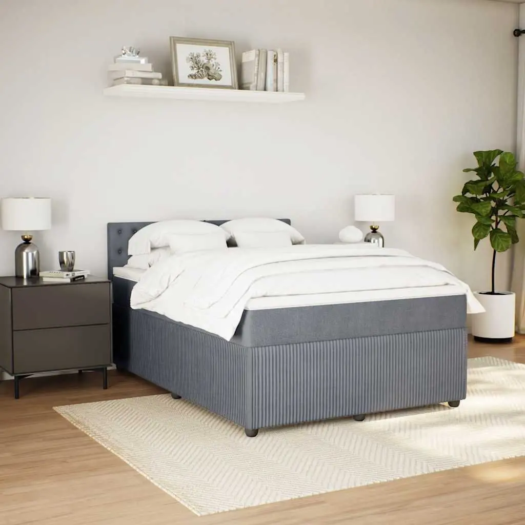 Queen Box Spring Bed Pocket Spring Mattress Slatted Base Dark Grey Fabric