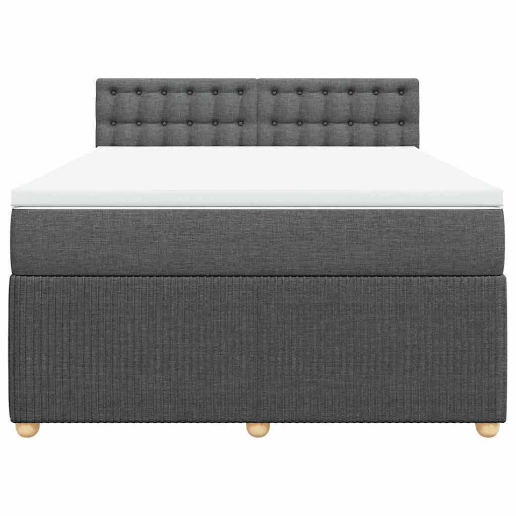 Queen Box Spring Bed Pocket Spring Mattress Slatted Base Dark Grey Fabric