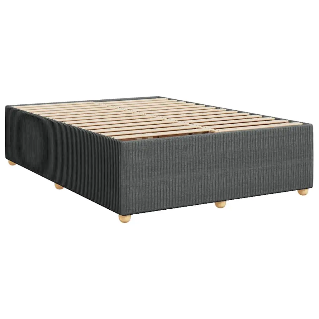Queen Box Spring Bed Pocket Spring Mattress Slatted Base Dark Grey Fabric