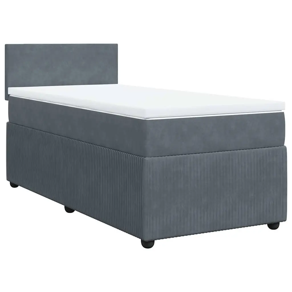 Box Spring Bed King Single Velvet Frame Grey with Pocket Spring Mattress