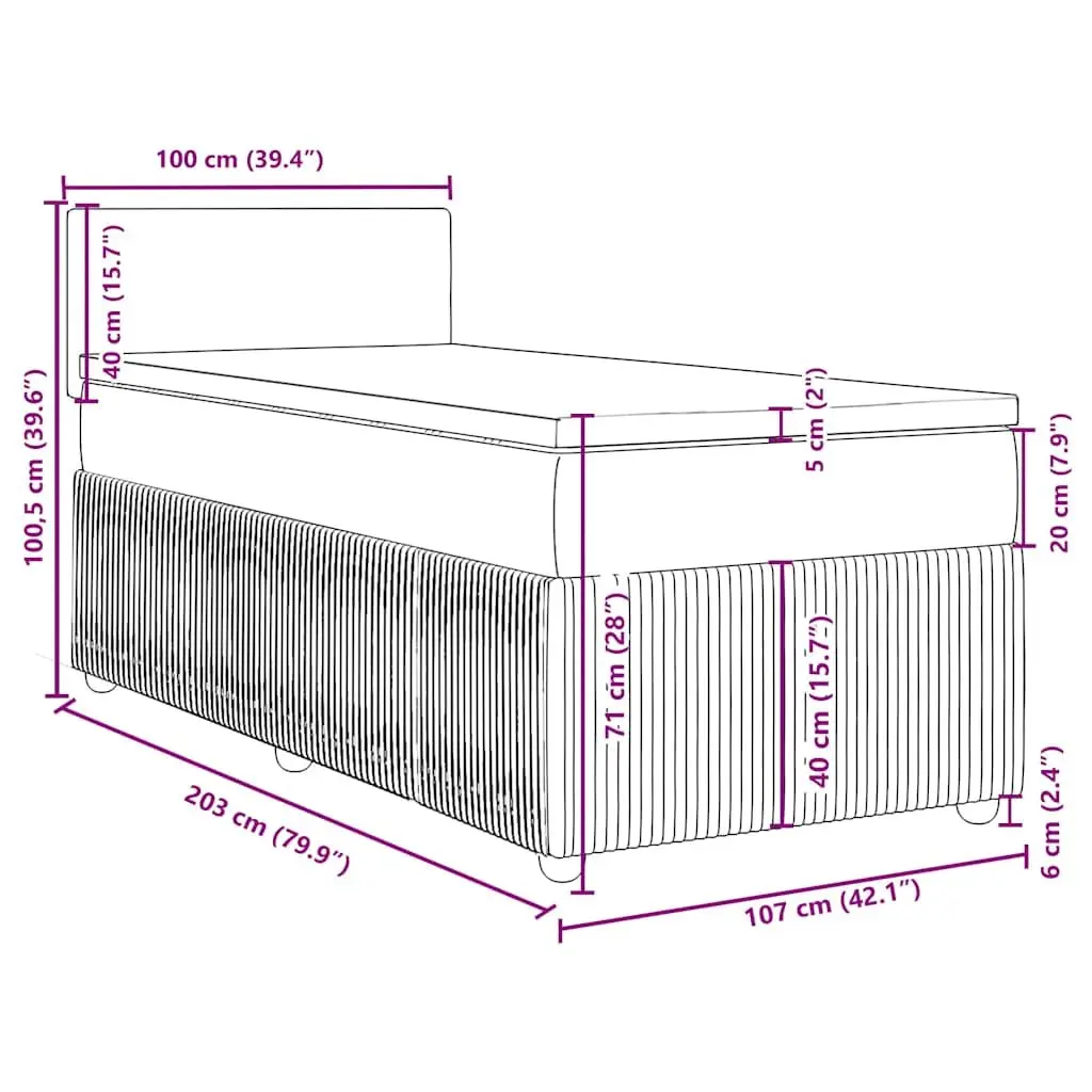 Box Spring Bed King Single Velvet Frame Grey with Pocket Spring Mattress
