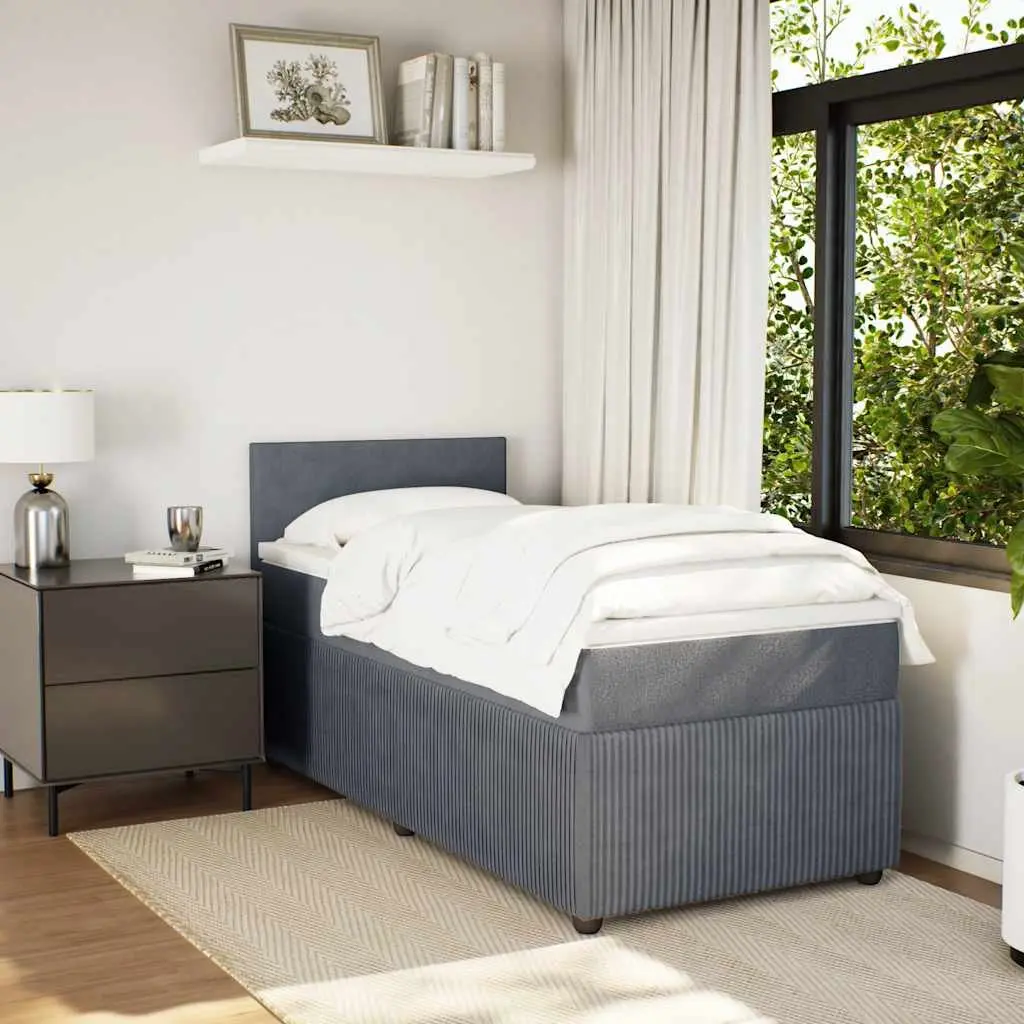 Box Spring Bed King Single Velvet Frame Grey with Pocket Spring Mattress