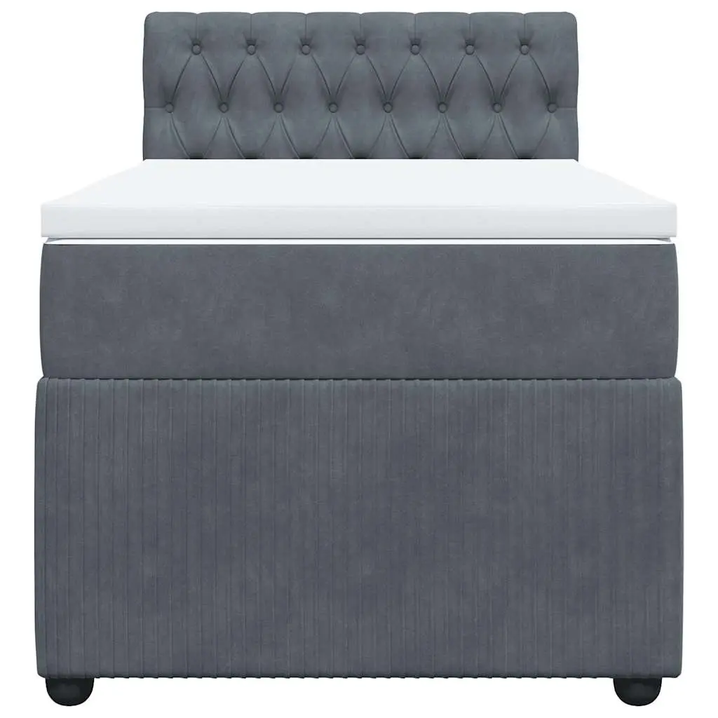 King Single Box Spring Bed Velvet Dark Grey with Pocket Mattress